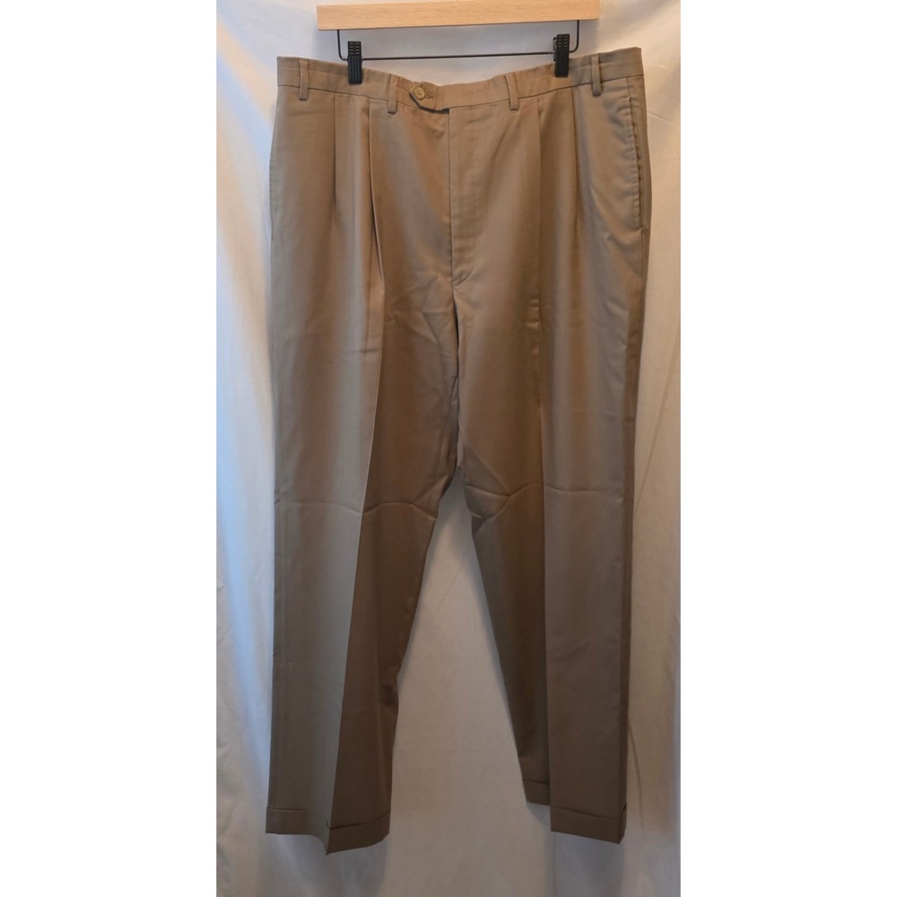 Lauren Ralph Lauren Mens 38x32 Tan Wool Pleated Cuffed Dress Pants Total Comfort